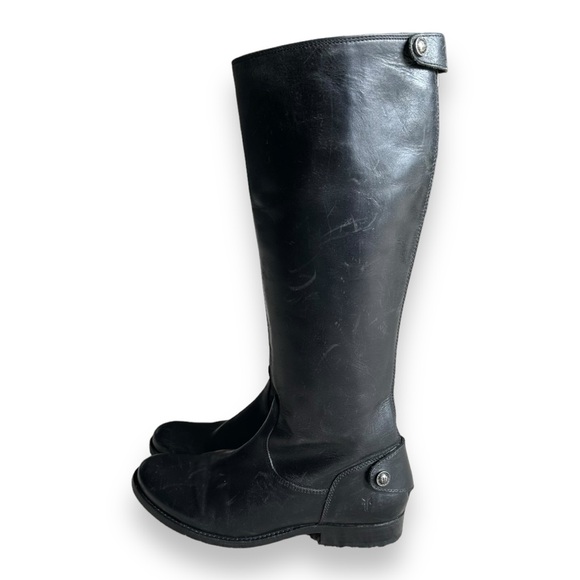 Frye Black Melissa Button Back Zip Black Leather Riding Boots Equestrian Size 6 - Picture 3 of 11